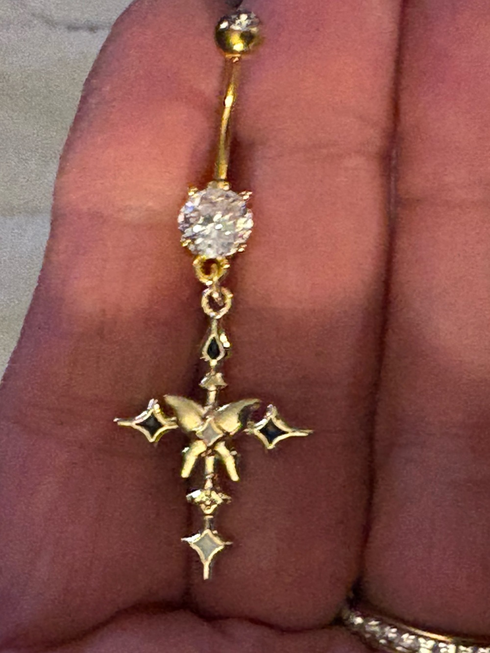 Belly Ring- Golden Tone Cross  Belly Button Ring 304L Stainless Steel Navel Ring
